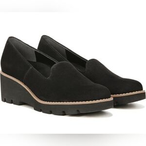 Vionic Black Suede Wedge Loafers